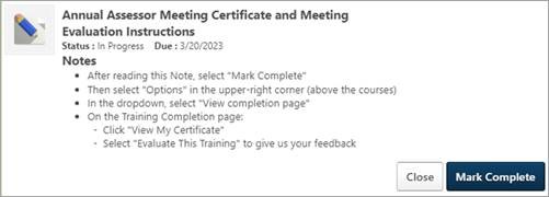 Annual Assessor Meeting Certificate and Meeting Evaluation