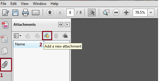 Graphic showing paper clip icon in Adobe Acrobat Reader sidebar.
