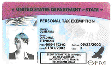 Diplomat Tax Exemption Card front